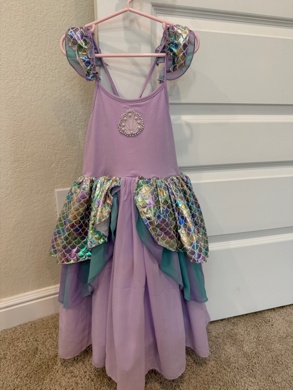 Girls Lavender Mermaid-Inspired Tulle Dress with Shimmer Scale Accents